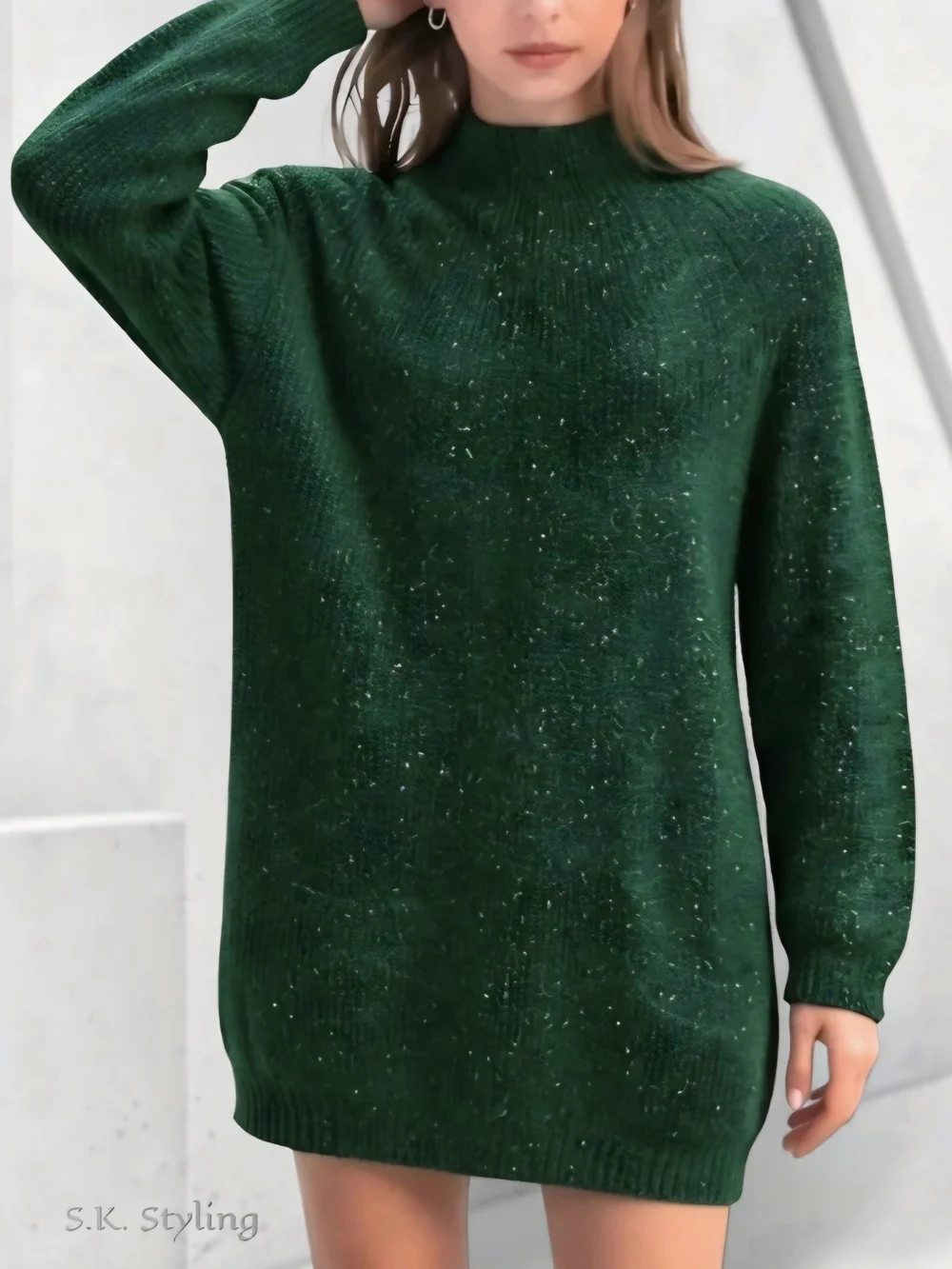 Vtg 80s-90s Paul Et Duffier Fuzzy Mohair Metallic Glitter Tunic Sweater Large